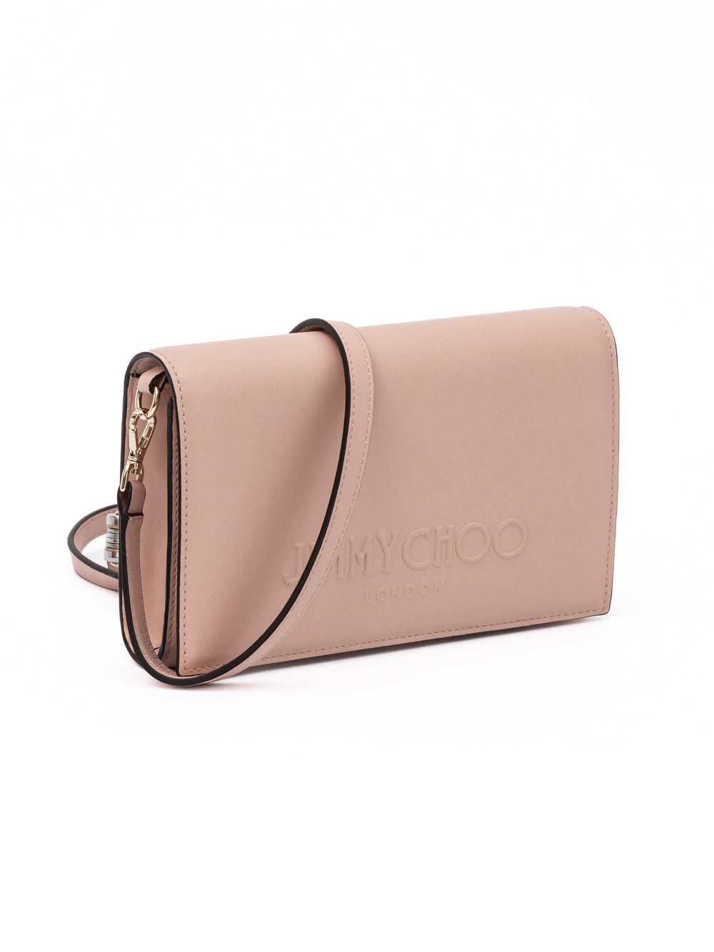Jimmy Choo Embossed Logo Shoulder Bag Powder Pink Calf Leather