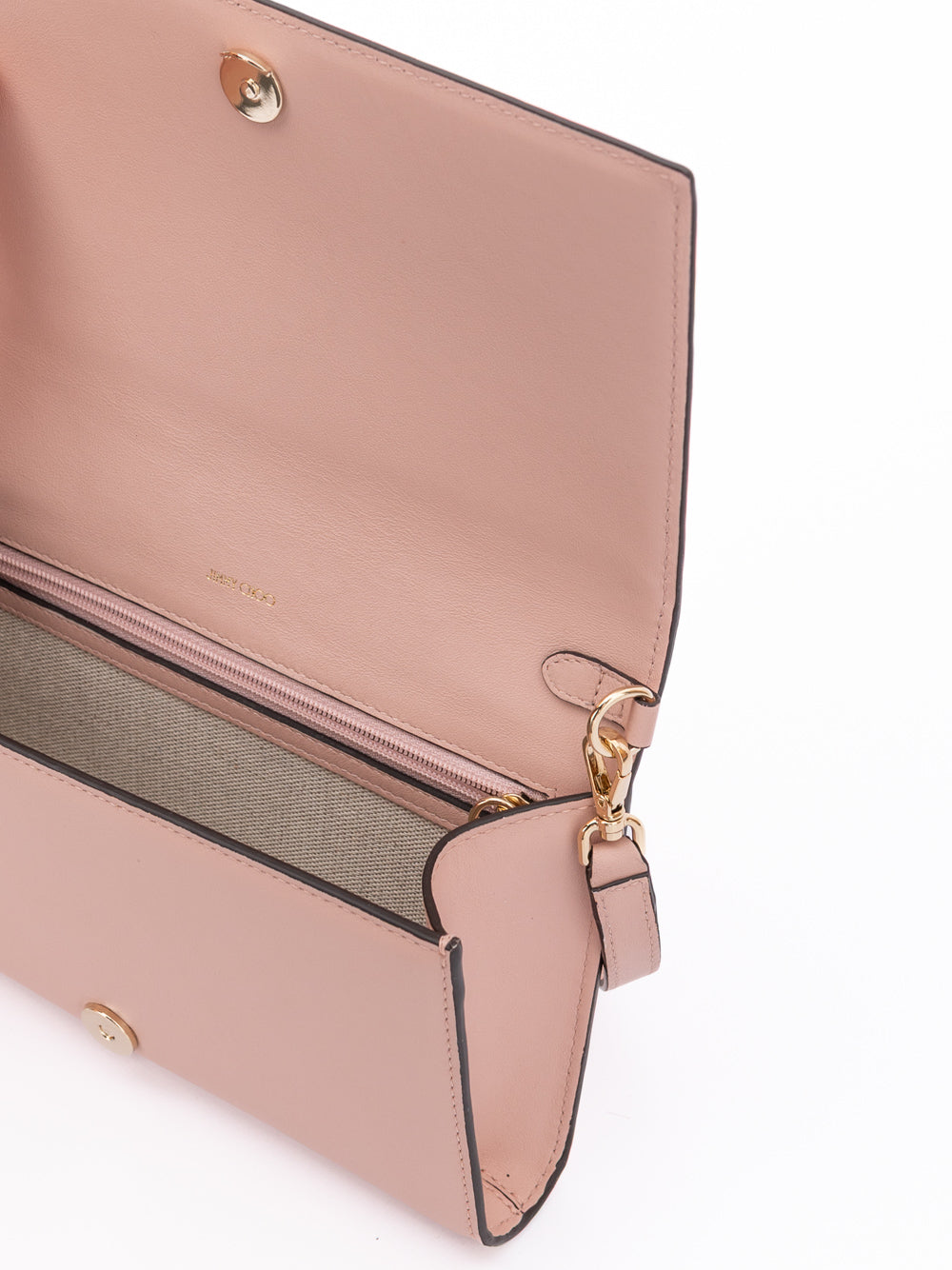 Jimmy Choo Embossed Logo Shoulder Bag Powder Pink Calf Leather