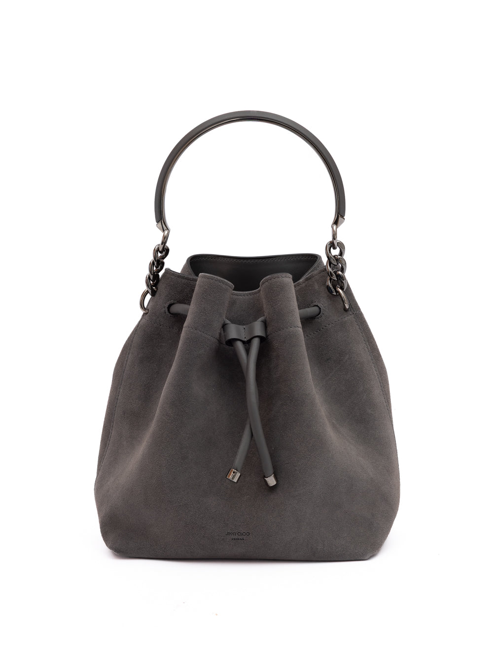 Jimmy Choo Bon Bon Bucket Bag Dark Grey Suede Leather