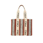 Chloé Large Woody Tote Bag Striped Linen