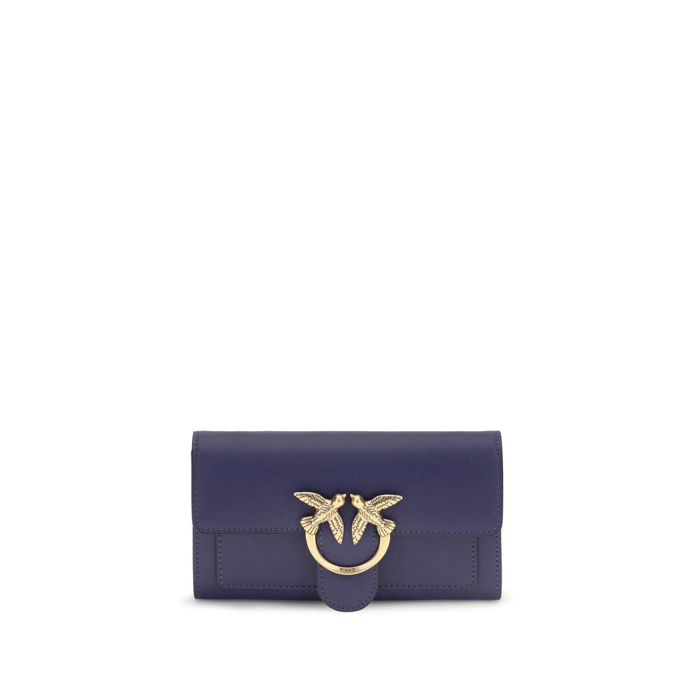Pinko Love One Leather Wallet on Chain in Indigo Blue
