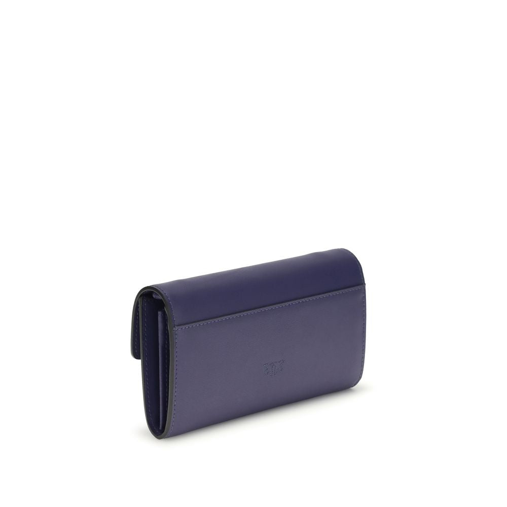 Pinko Love One Wallet on Chain Blue Calf Leather Love Birds