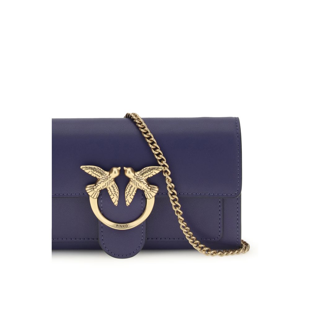 Pinko Love One Leather Wallet on Chain in Indigo Blue