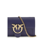 Pinko Love One Leather Wallet on Chain in Indigo Blue