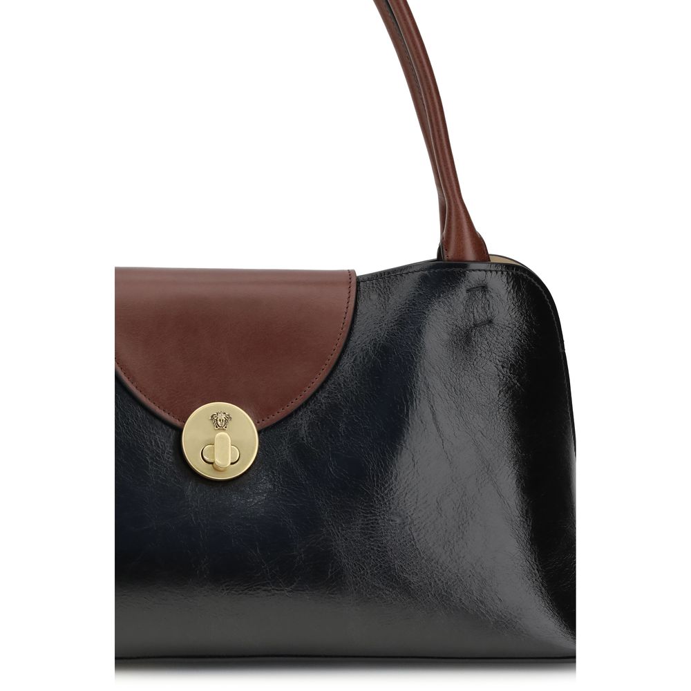 Versace Vivian Medium Leather Shoulder Bag Black Brown