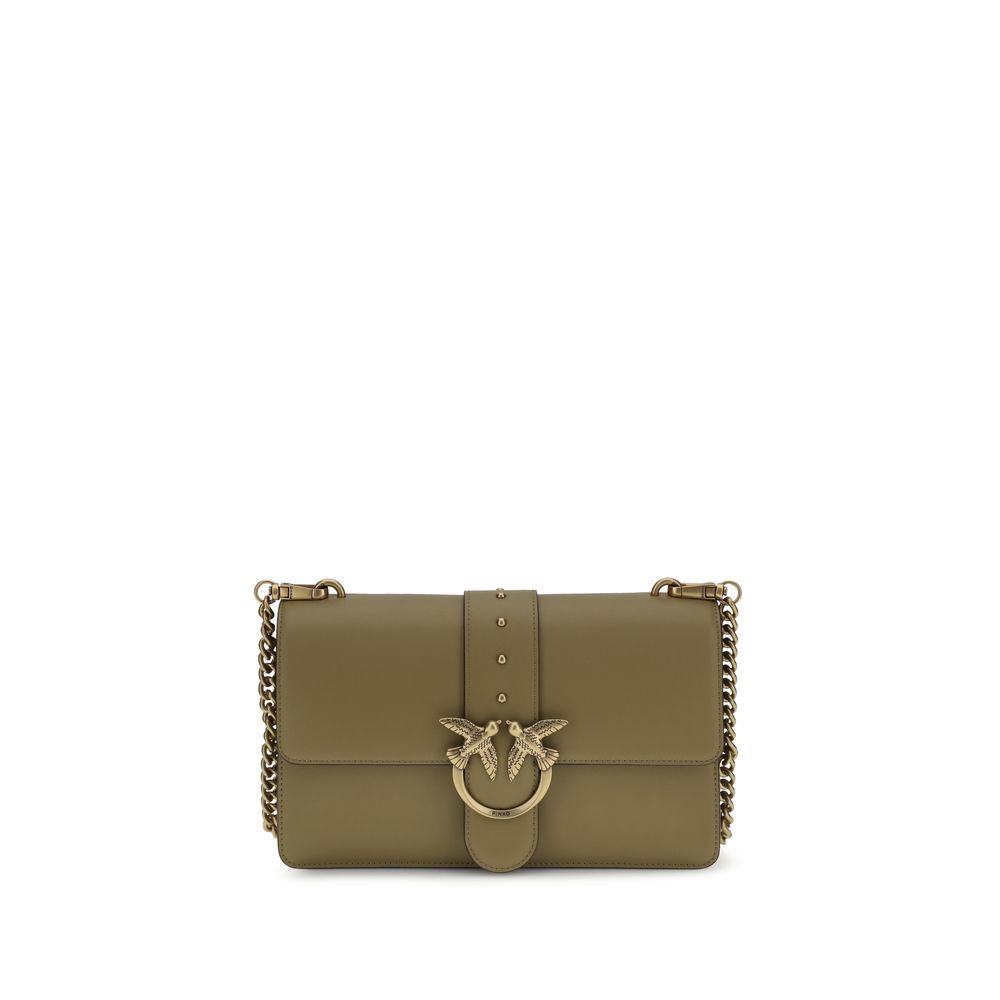 Pinko Love One Simply Small Shoulder Bag Khaki Leather