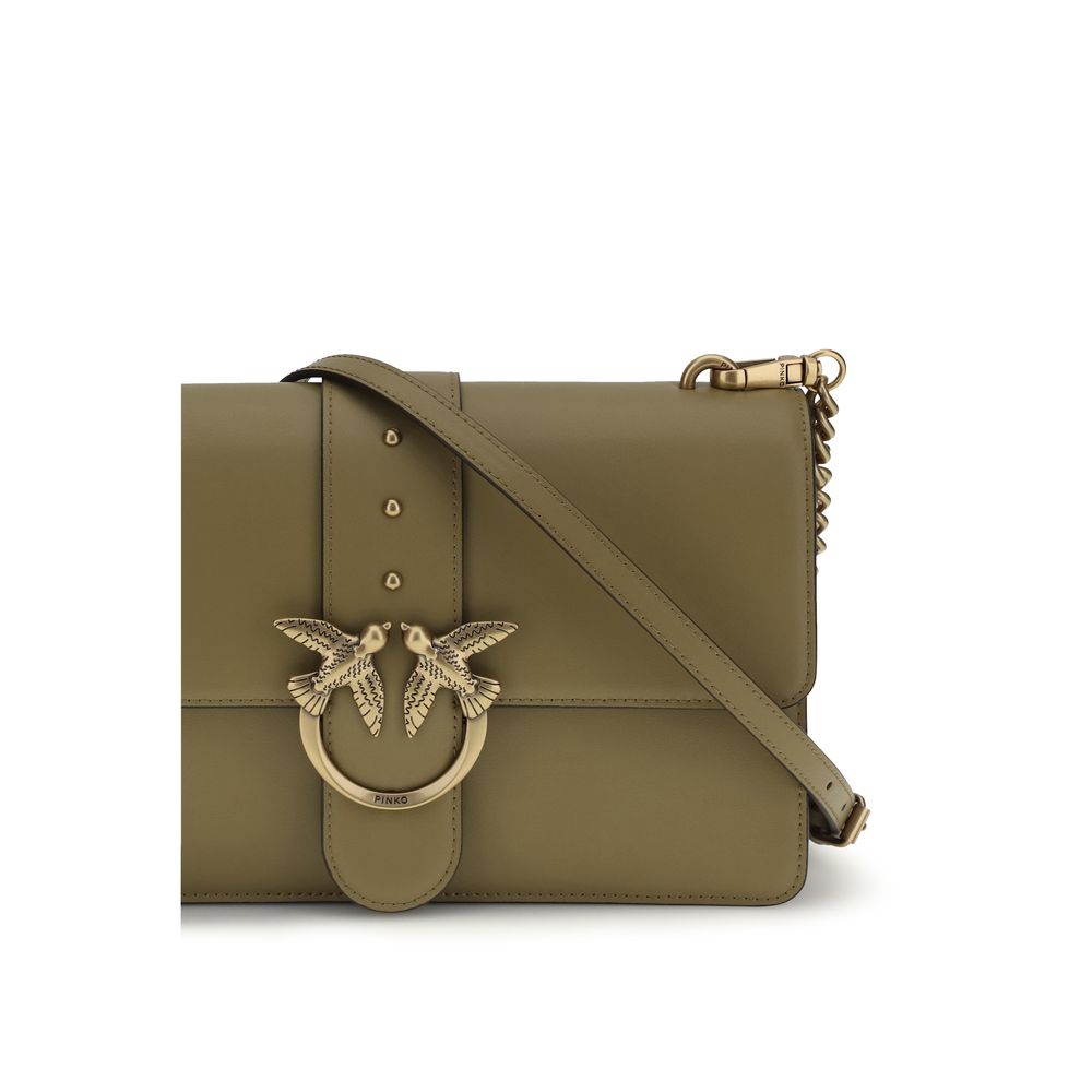 Pinko Love One Simply Small Shoulder Bag Khaki Leather