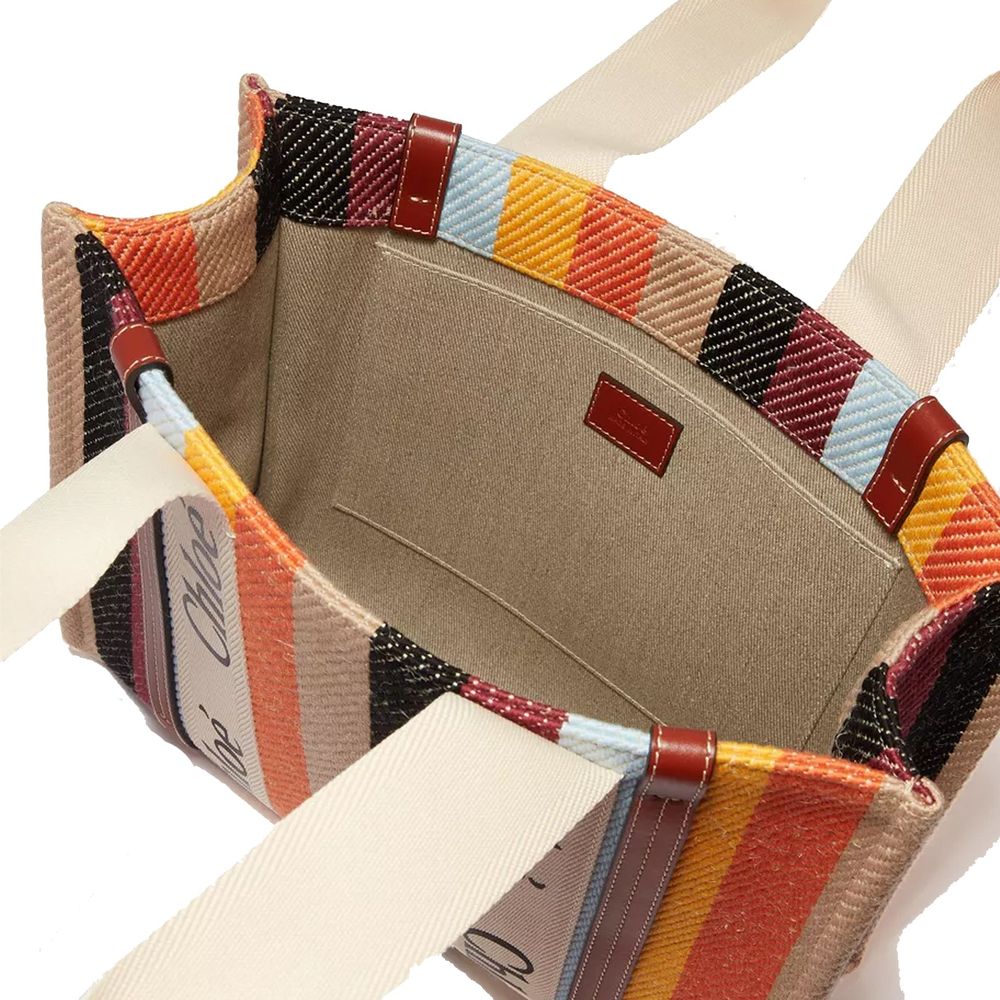 Chloé Large Woody Tote Bag Striped Linen