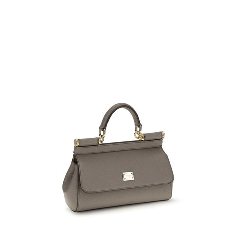 Dolce & Gabbana Sicily Small Taupe Calf Leather Handbag