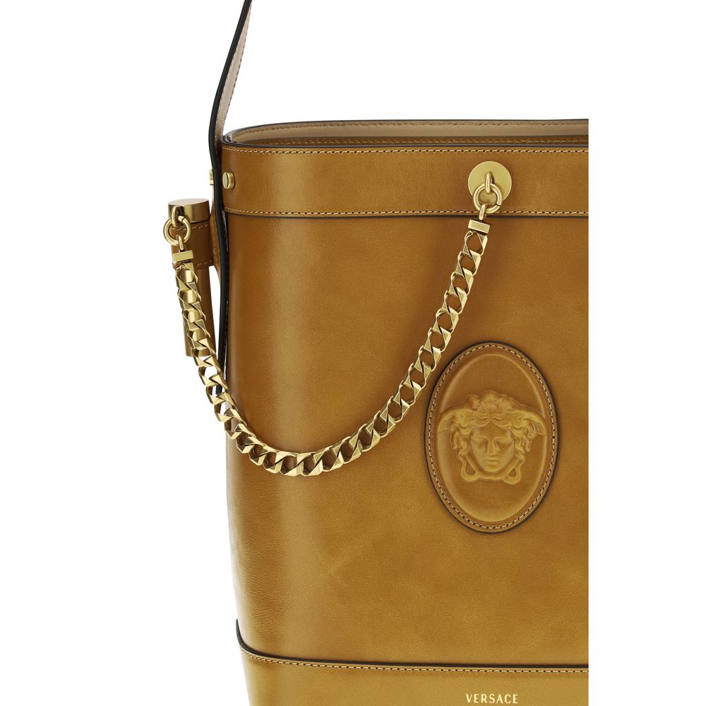 Versace Small Pivot Leather Bucket Bag Gold
