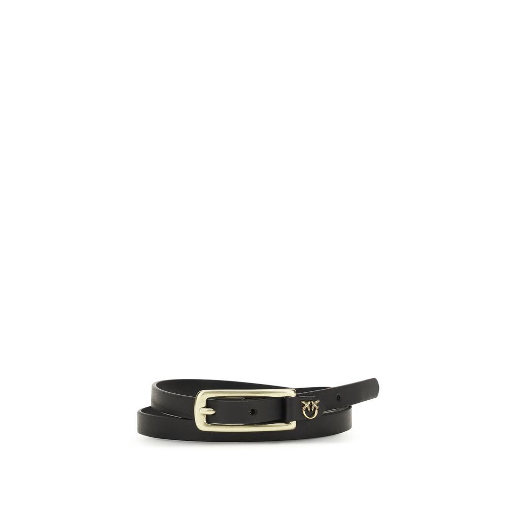 PINKO Black Calf Leather Bos Taurus Thin Belt