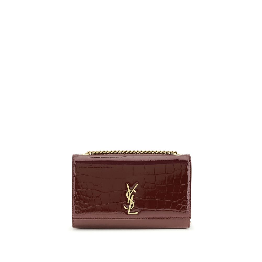 Saint Laurent Kate Small Shoulder Bag Burgundy Croc-Embossed Patent Leather YSL Logo