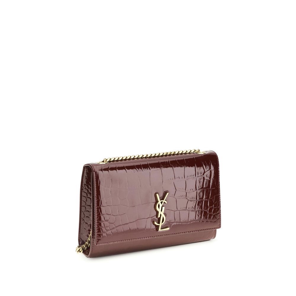 Saint Laurent Kate Small Shoulder Bag Burgundy Croc-Embossed Patent Leather YSL Logo