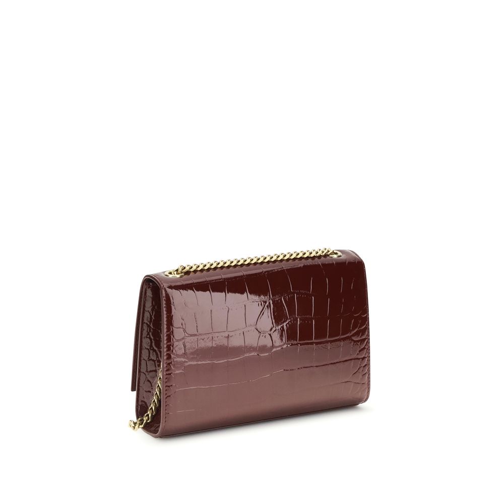 Saint Laurent Kate Small Shoulder Bag Burgundy Croc-Embossed Patent Leather YSL Logo
