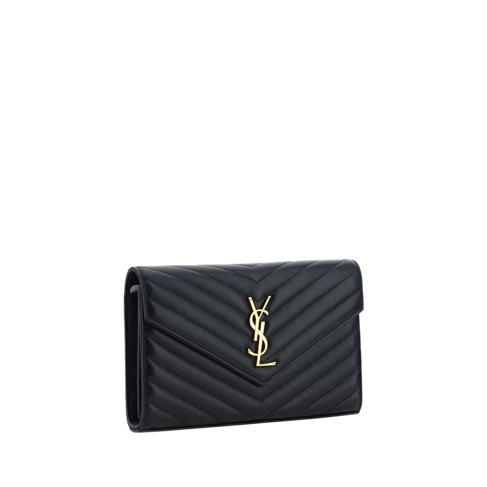 Saint Laurent Monogram Chain Wallet Quilted Lambskin Black