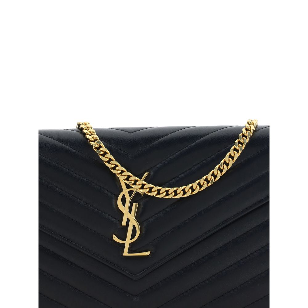 Saint Laurent Monogram Chain Wallet Quilted Lambskin Black