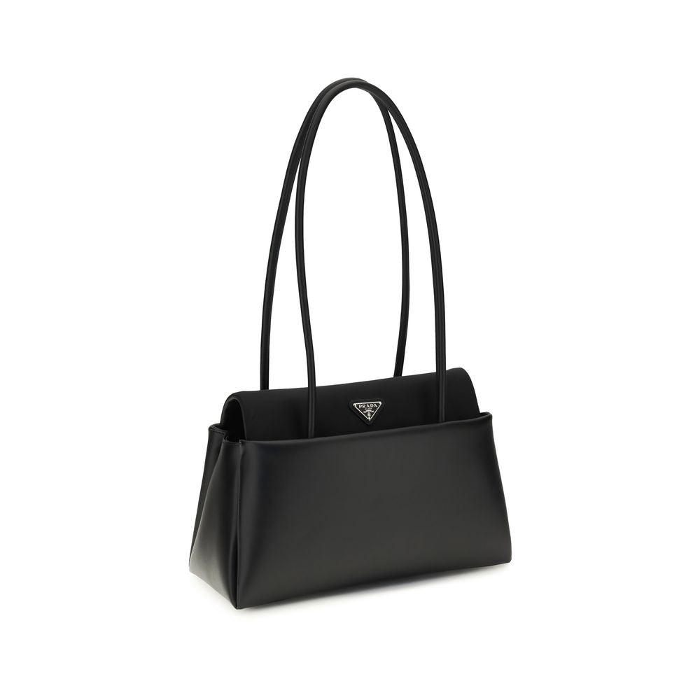 Prada Smooth Leather East-West Shoulder Bag in Black