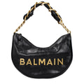 Balmain Logo Hobo Shoulder Bag Black Leather