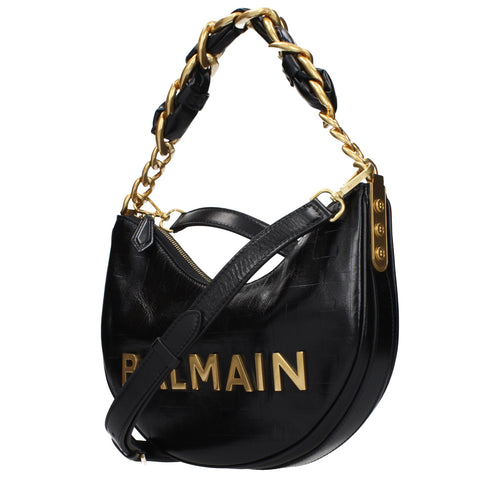 Balmain Logo Hobo Shoulder Bag Black Leather