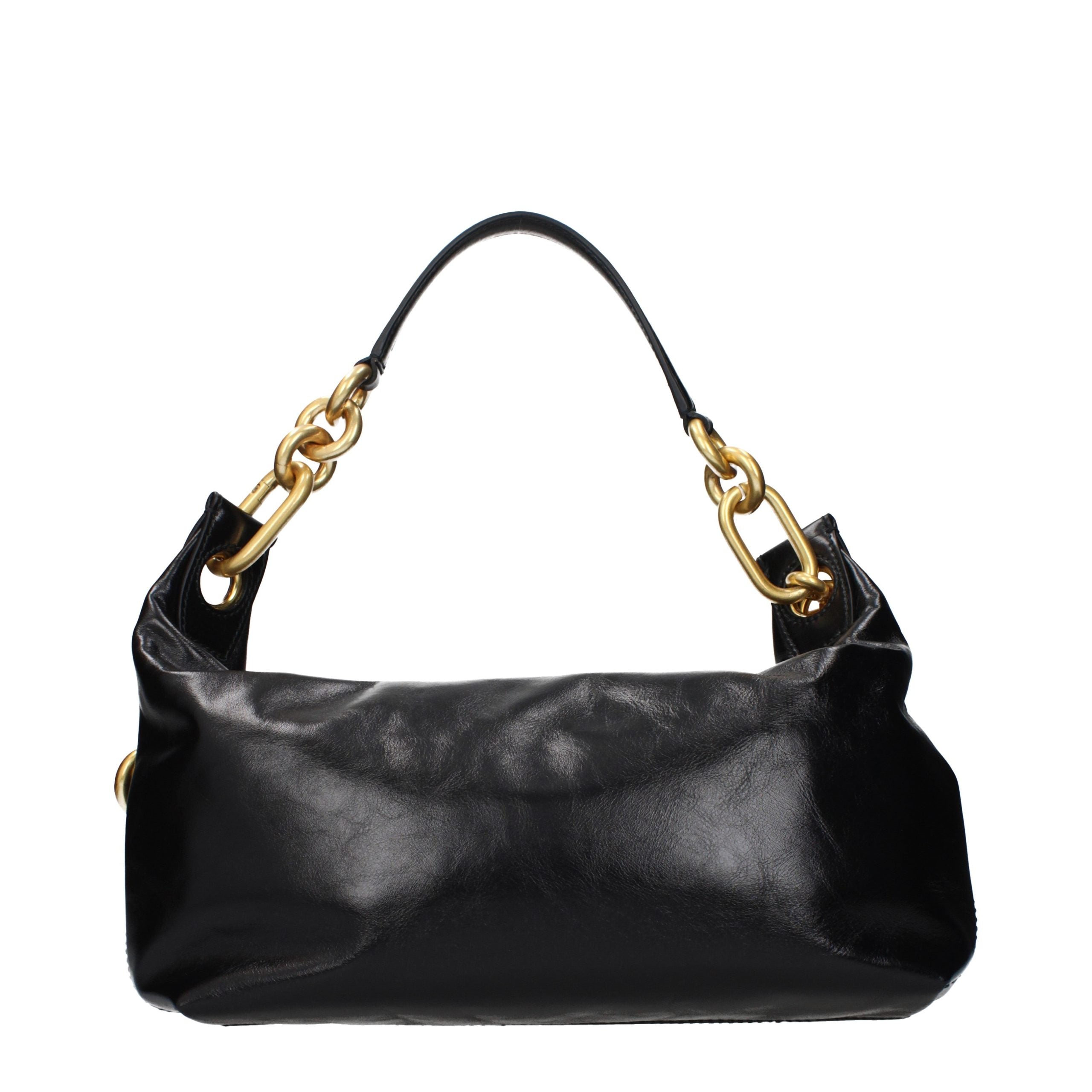 Balmain Chain Handle Leather Shoulder Bag Black
