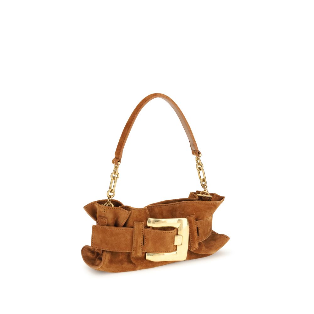 Balmain Anthem Mini Bag Brown Suede Leather