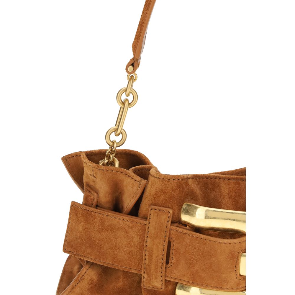 Balmain Anthem Mini Bag Brown Suede Leather