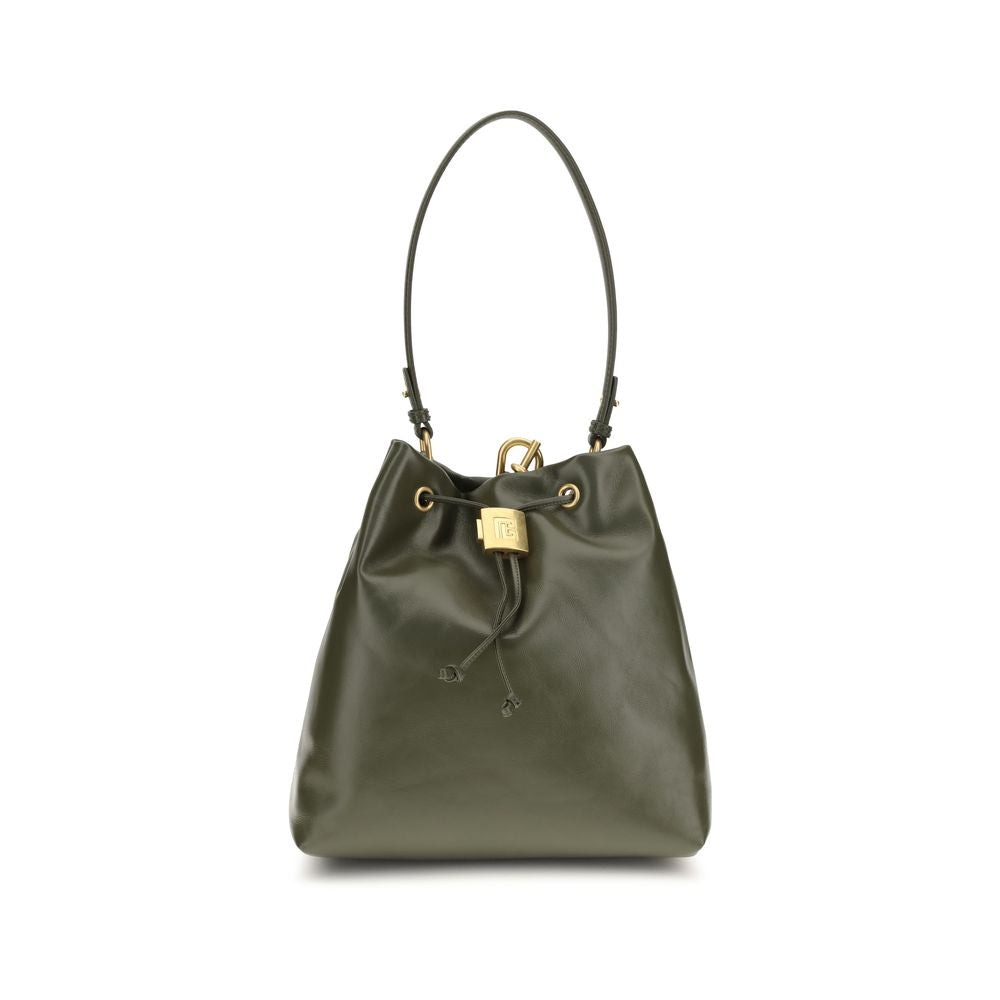 Balmain Pulse Bucket Bag Khaki Green Calfskin Leather