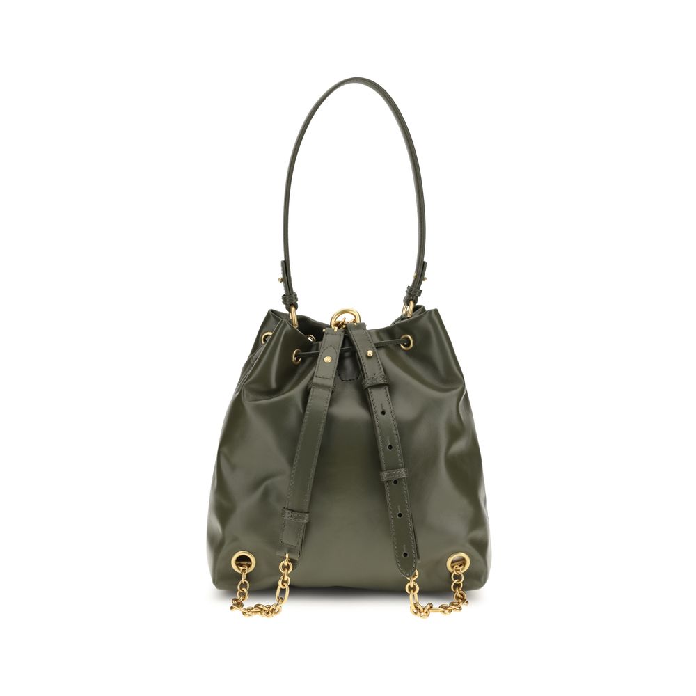 Balmain Pulse Bucket Bag Khaki Green Calfskin Leather