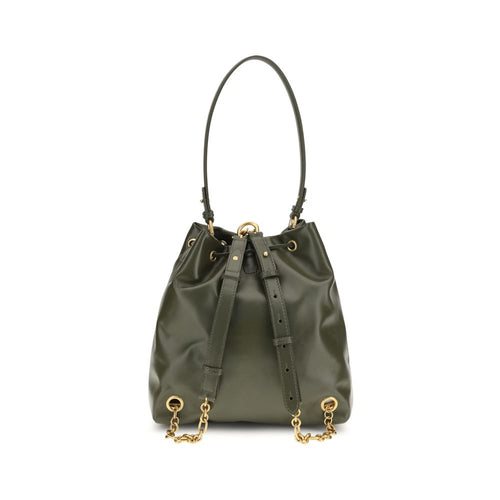 Balmain Pulse Bucket Bag Khaki Green Calfskin Leather