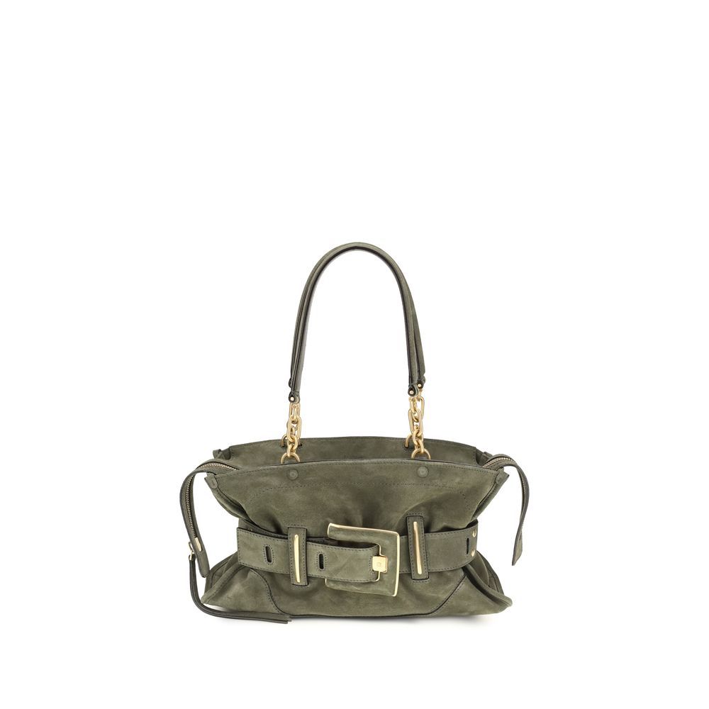 Balmain Large Anthem Bag Khaki Green Suede Leather