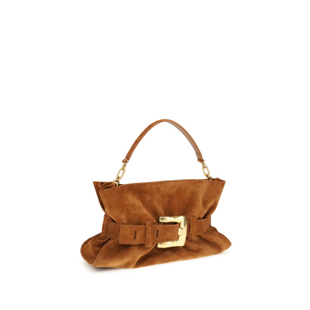 Balmain Medium Anthem Bag Brown Suede Calfskin Leather