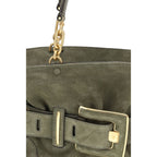 Balmain Large Anthem Bag Khaki Green Suede Leather