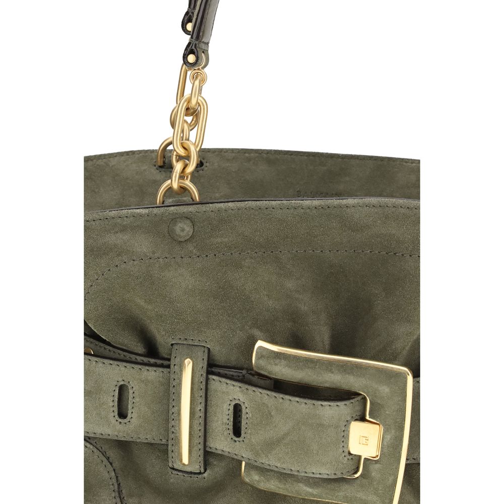 Balmain Large Anthem Bag Khaki Green Suede Leather