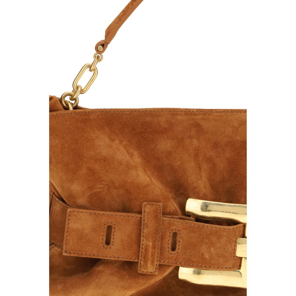 Balmain Medium Anthem Bag Brown Suede Calfskin Leather