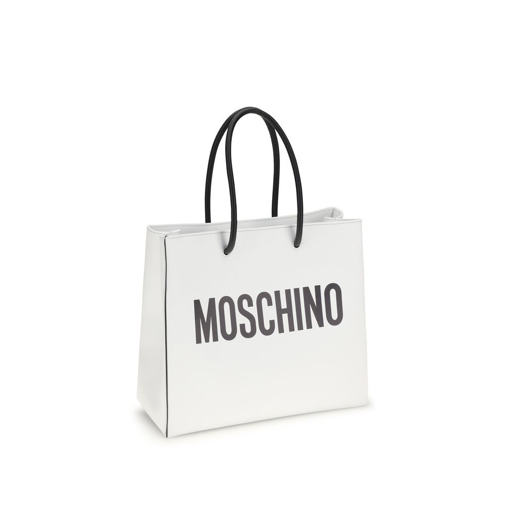 Moschino Logo Tote Bag White Smooth Leather