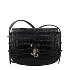 Jimmy Choo JC Crossbody Bag Black Croc-Embossed Leather