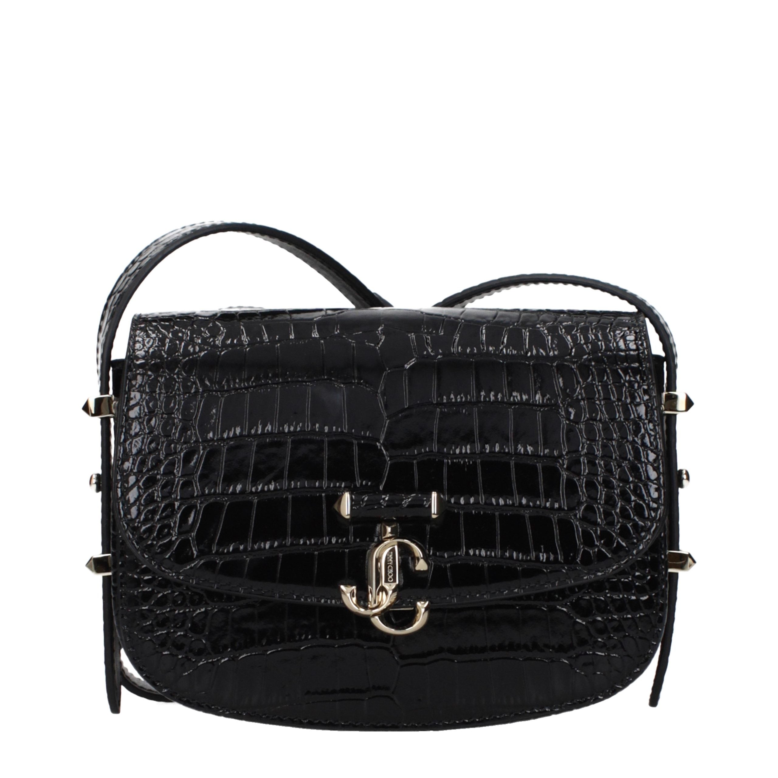 Jimmy Choo JC Crossbody Bag Black Croc-Embossed Leather