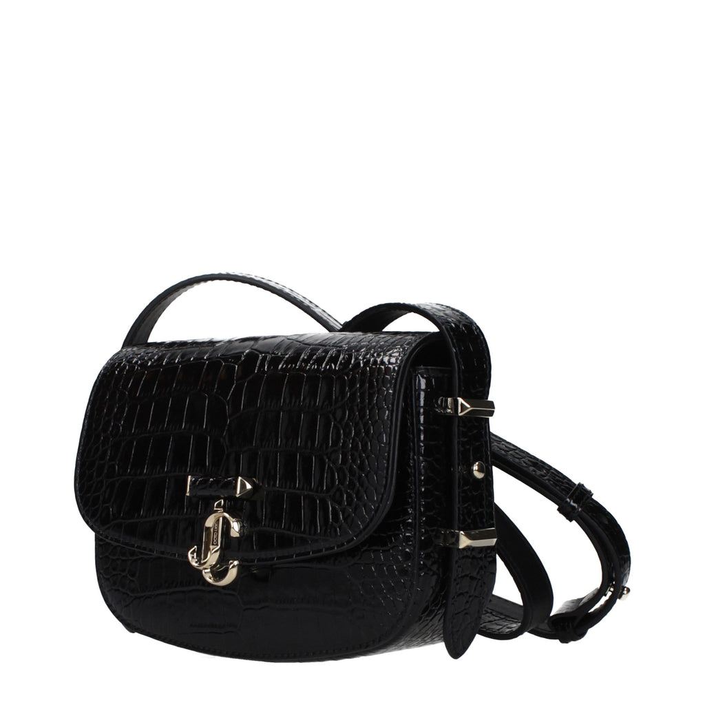 Jimmy Choo JC Crossbody Bag Black Croc-Embossed Leather