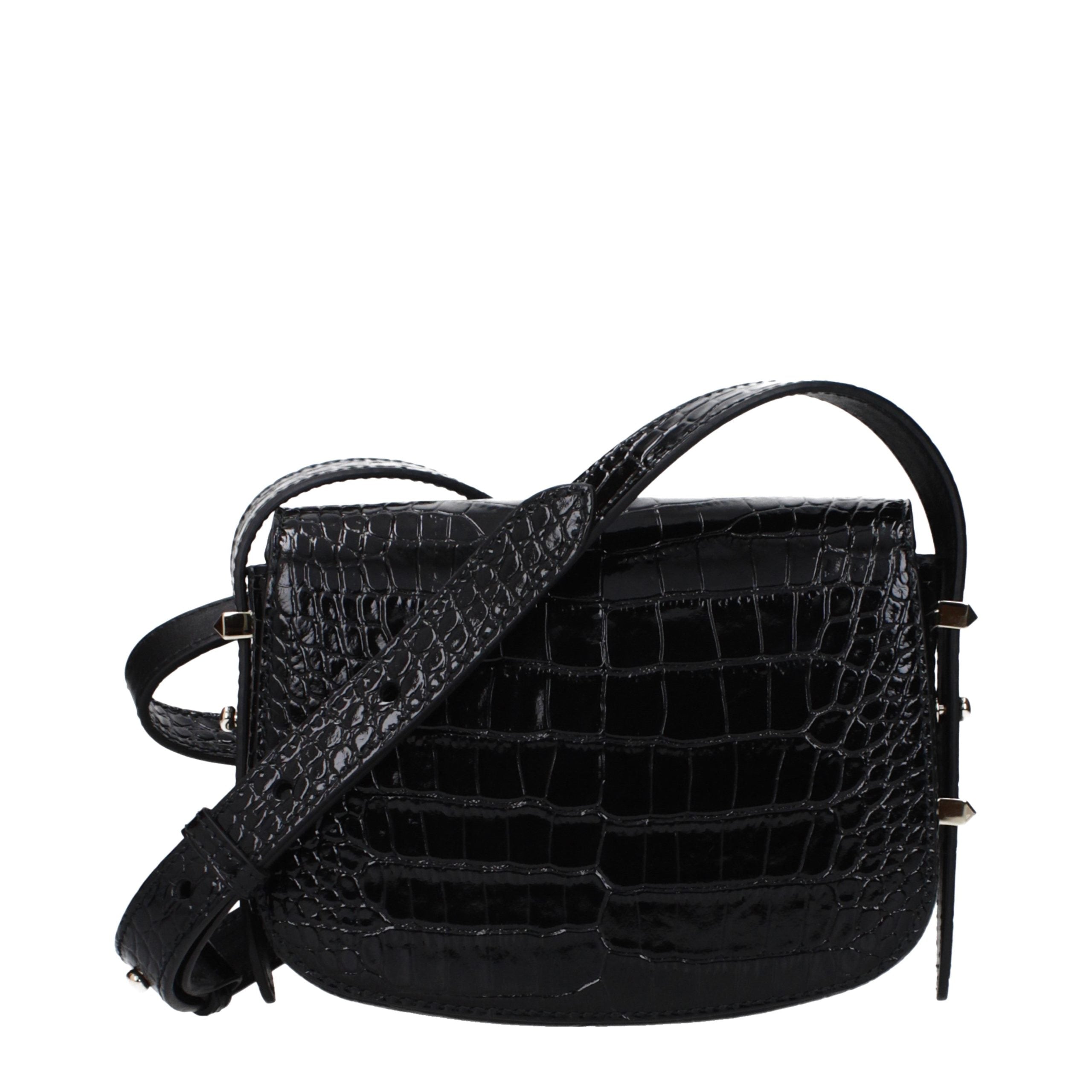 Jimmy Choo JC Crossbody Bag Black Croc-Embossed Leather