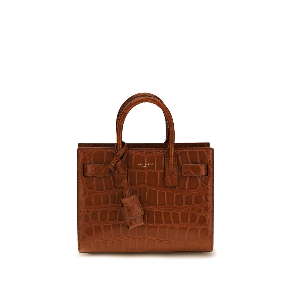 Saint Laurent Sac de Jour Baby Top Handle Bag Brown Croc-Embossed Leather
