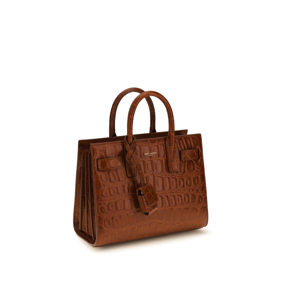 Saint Laurent Sac de Jour Baby Top Handle Bag Brown Croc-Embossed Leather