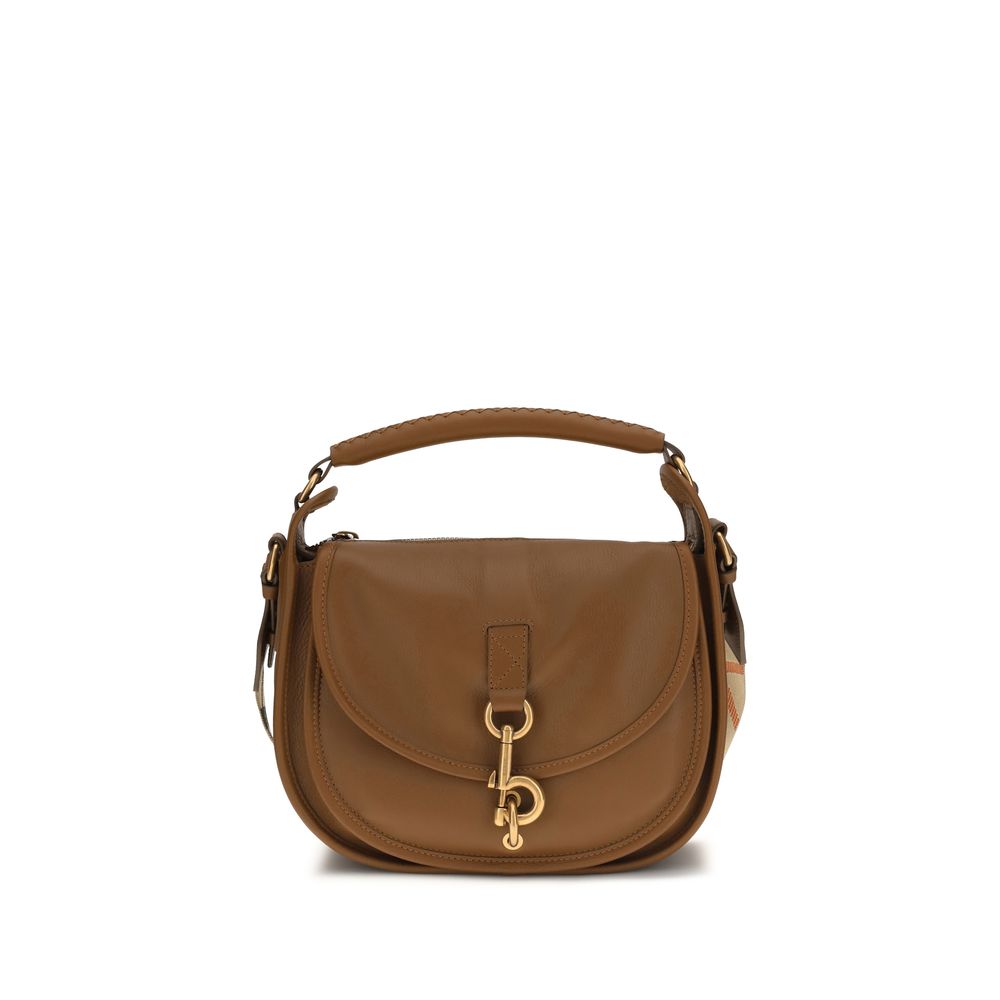 Burberry Small B Clip Calf Leather Crossbody Bag TanBag