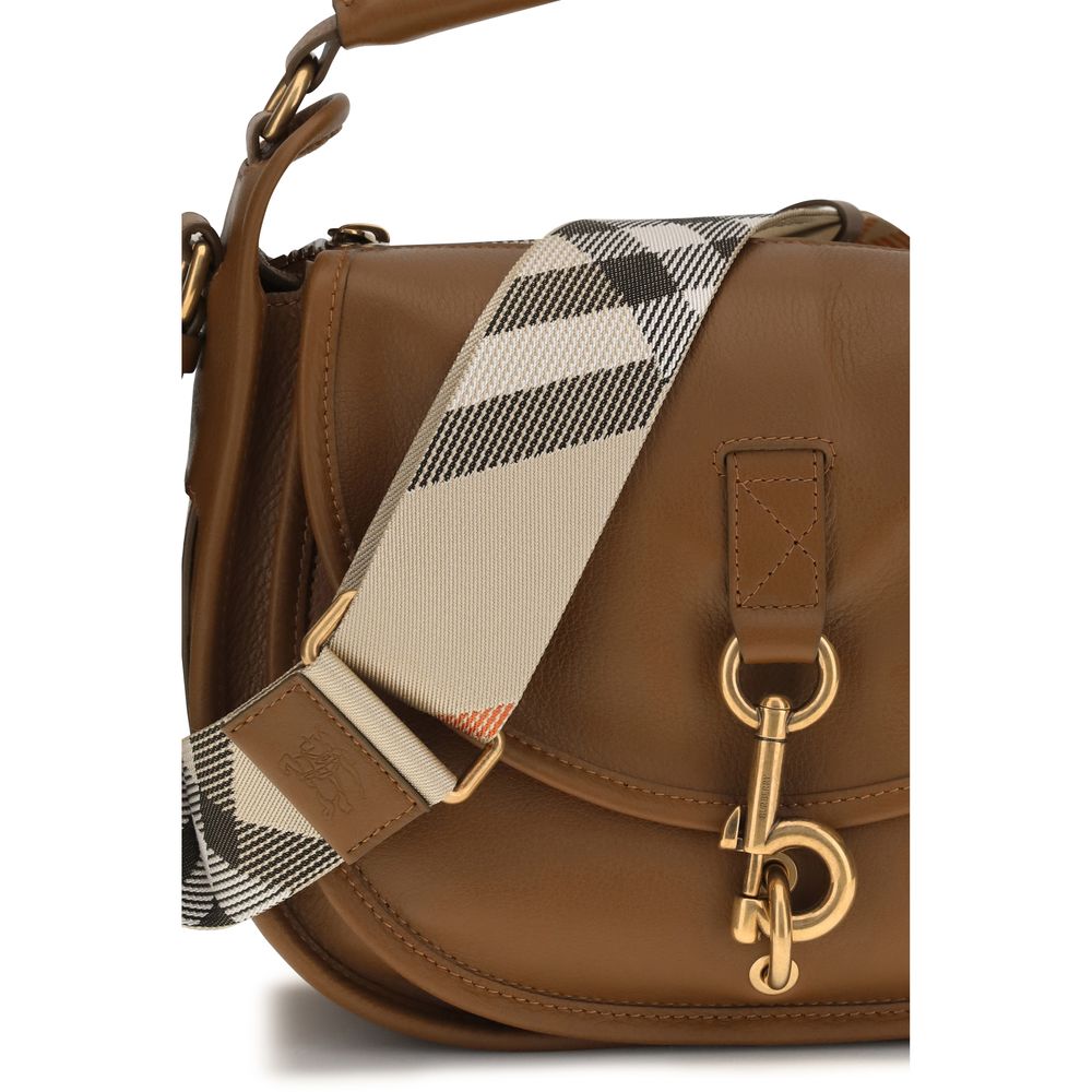Burberry Small B Clip Calf Leather Crossbody Bag TanBag