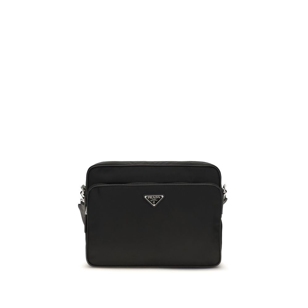 Prada Re-Nylon and Leather Crossbody Bag in Black