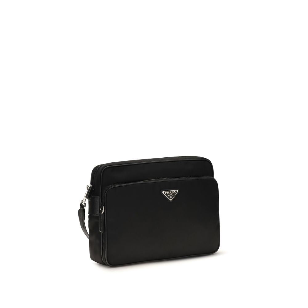 Prada Re-Nylon and Leather Crossbody Bag in Black