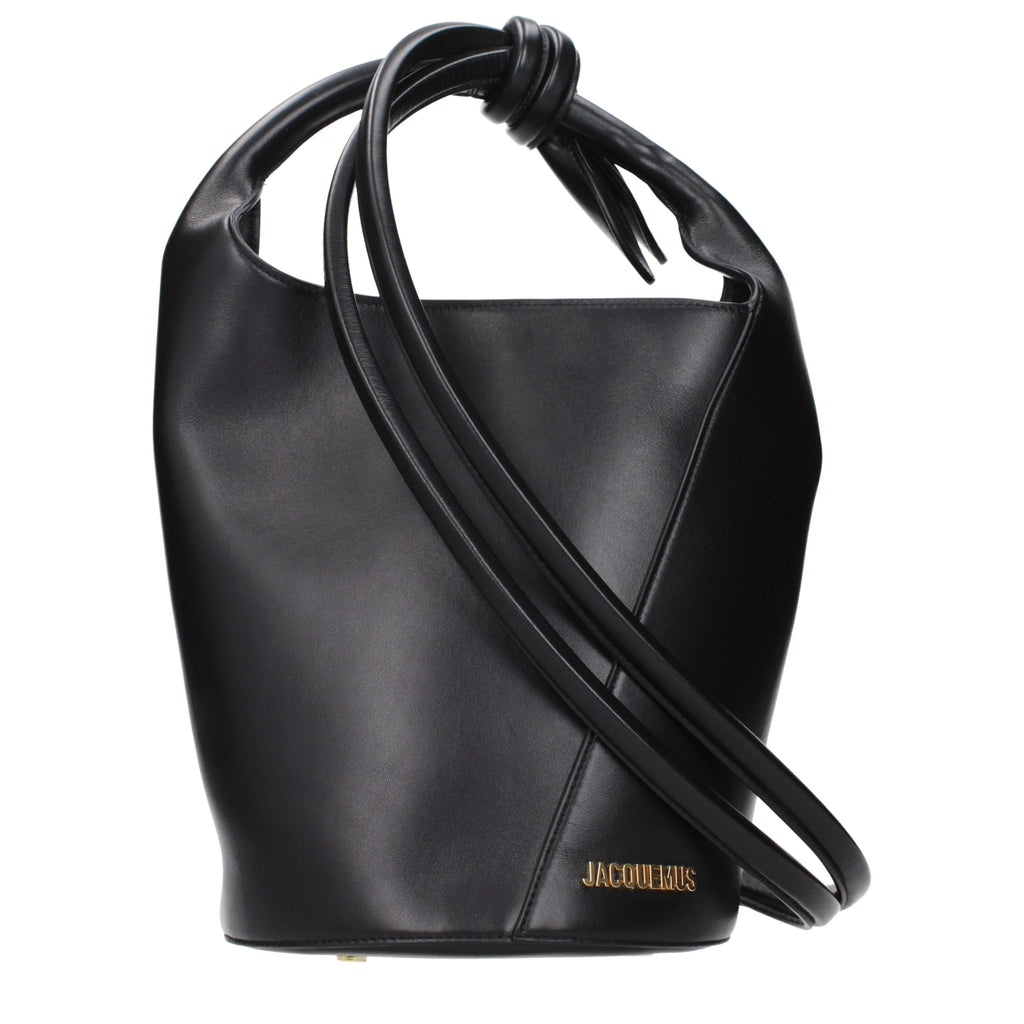 Jacquemus Le Petit Tourni Leather Bucket Bag in Black
