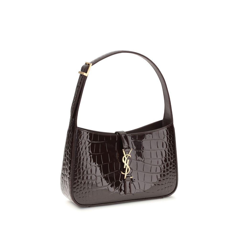 Saint Laurent Le 5 à 7 Shoulder Bag Dark Brown Croc-Embossed Leather YSL Logo
