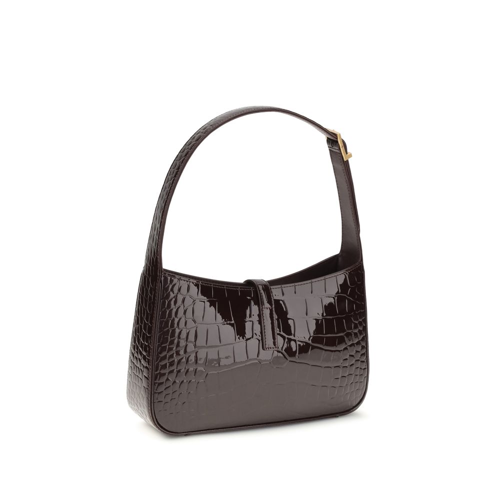 Saint Laurent Le 5 à 7 Shoulder Bag Dark Brown Croc-Embossed Leather YSL Logo