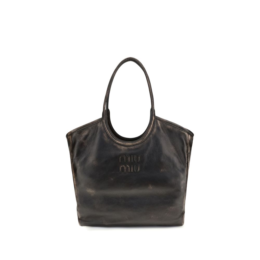 Miu Miu Ivy Distressed Leather Tote Bag Brown