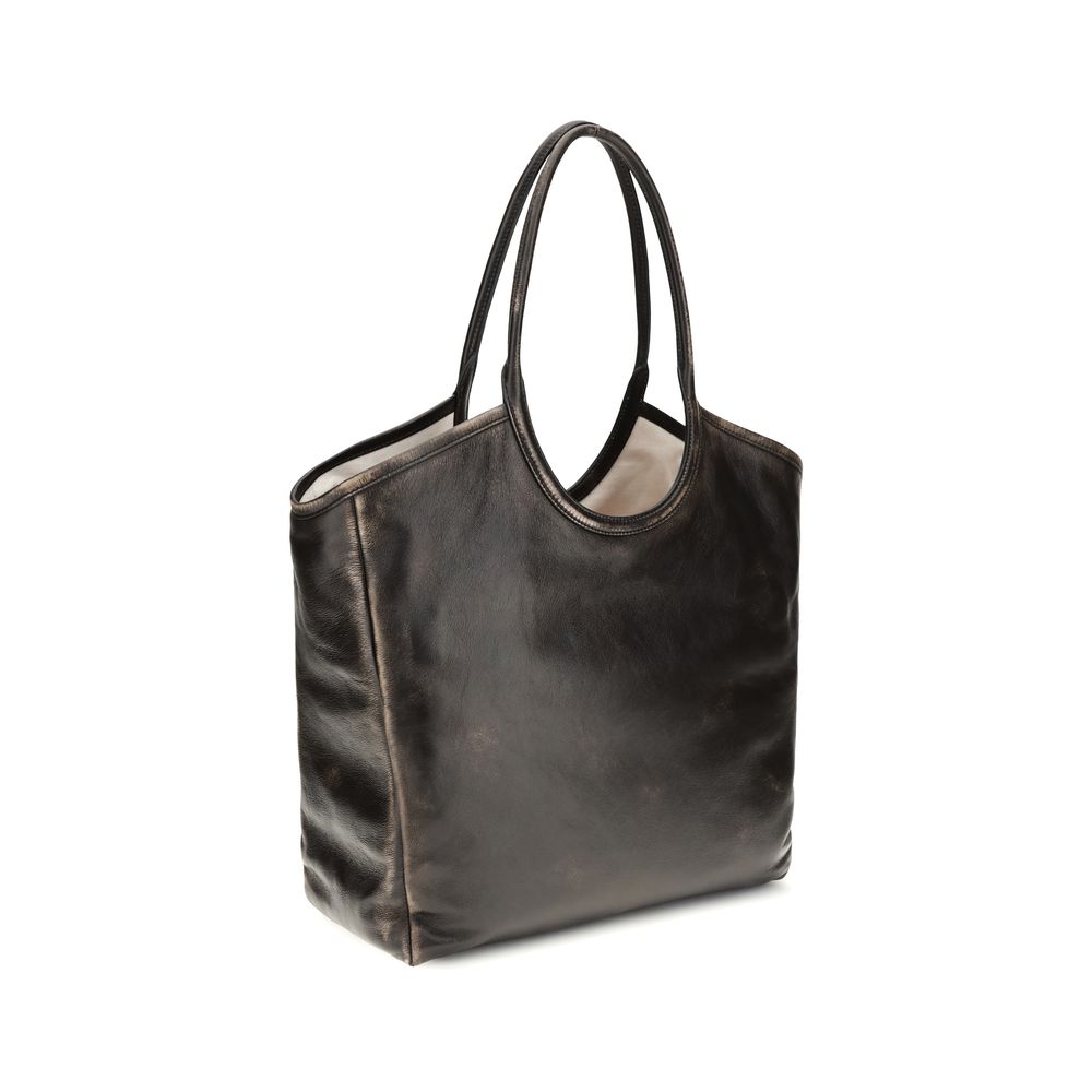 Miu Miu Ivy Distressed Leather Tote Bag Brown